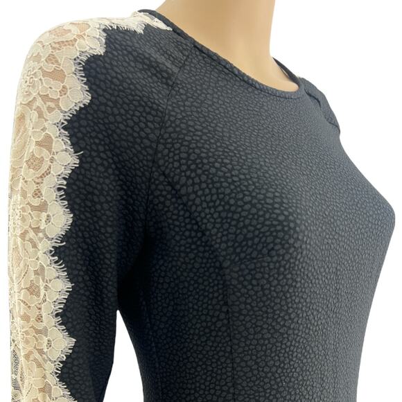 Rachel Rachel Roy SIZE 6 Black Pebbled Lace 3/4 Sleeve Fit & Flare Mini Dress - Picture 2 of 6
